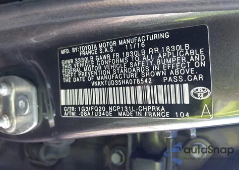 2017 Toyota Yaris L from USA, damaged, VIN VNKKTUD35HA078542